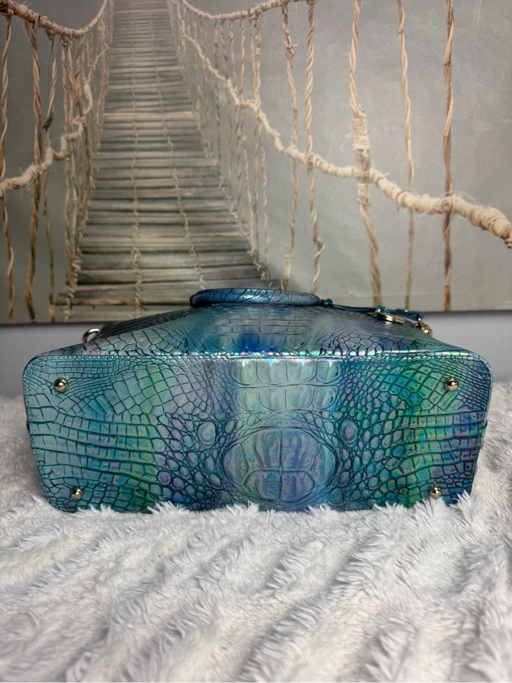 NWT Brahmin Large Duxbury Satchel Blue Topaz Melbourne Leather - Picture 6 of 9